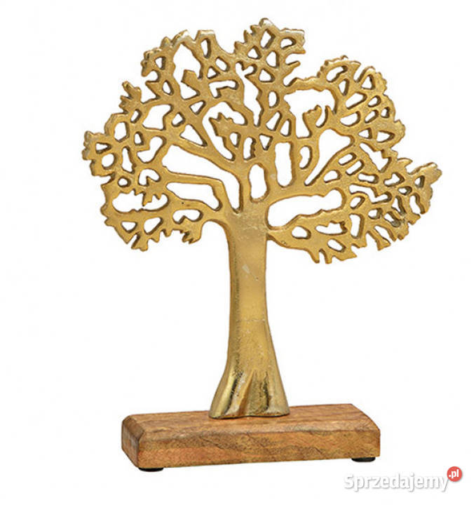 Dekoracja złote drzewko z drewnianą podstawą 27
