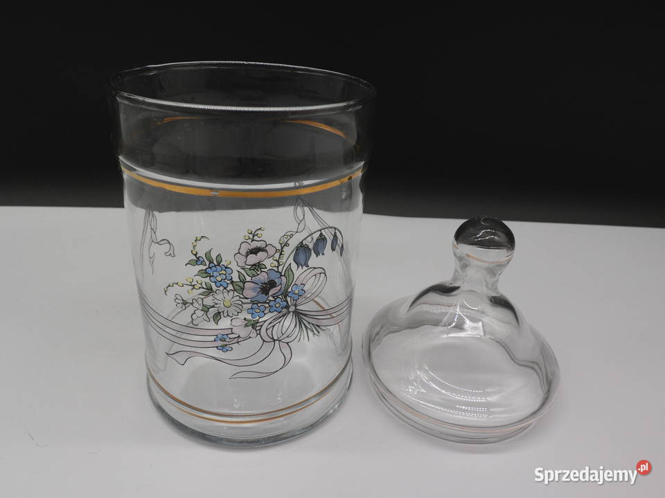 Szklany Słoik Kuchenny Vintage Lata 7080 Kwiaty Porcelana i szkło Raszków