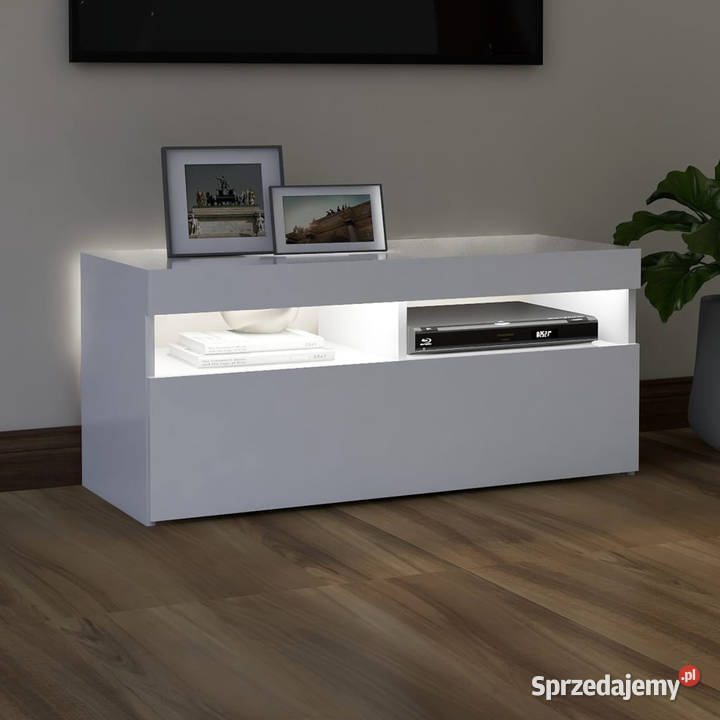 Szafka pod TV z oświetleniem LED biała 90x35x40 mazowieckie Warszawa
