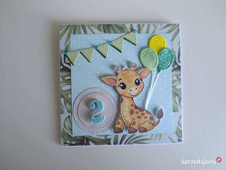 Kartka ręcznie robiona urodzinowa z żyrafką sprzedam