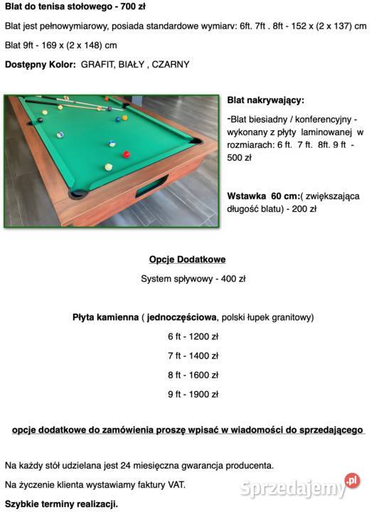 Stół bilardowy Feniks 9 ft Polski Producent wielkopolskie Kalisz