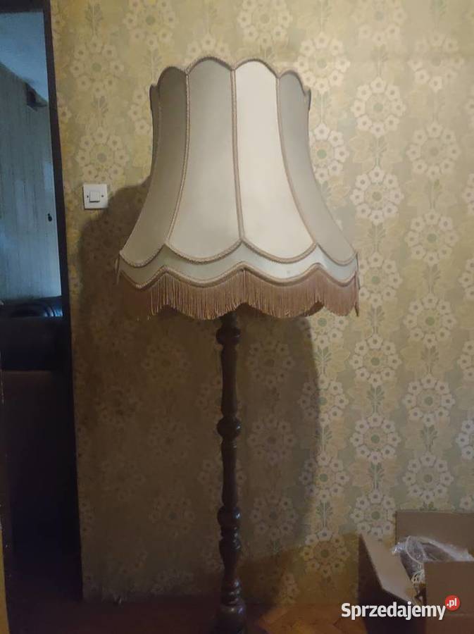 WYSOKA STARA LAMPA PODŁOGOWA drewniana abażur Nowa Sól sprzedam
