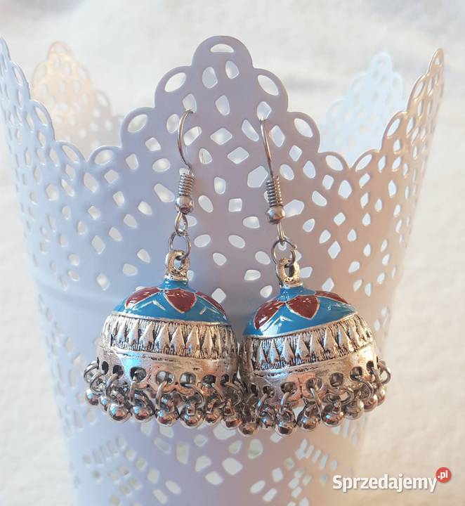 Nowe kolczyki indyjskie jhumki jhumka srebrny Kolczyki