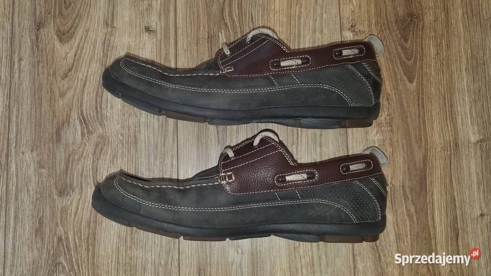 Buty CLARKS 4142 275 Skórzane mokasyny trwałe i brązowy/beżowy podlaskie