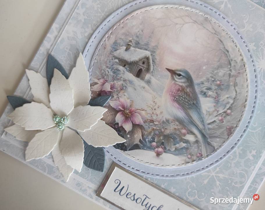 Kartka ręcznie robiona Boże Narodzenie ptaszek Łódź sprzedam