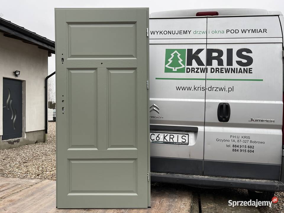 Drzwi drewniane wewnątrzklatkowe RĘKI błękitne 98cm