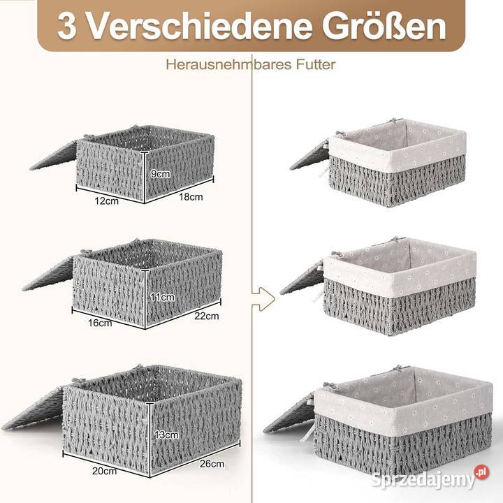 Kosz z pokrywką 3 sztuki pleciony kosz z liny Jaworzno