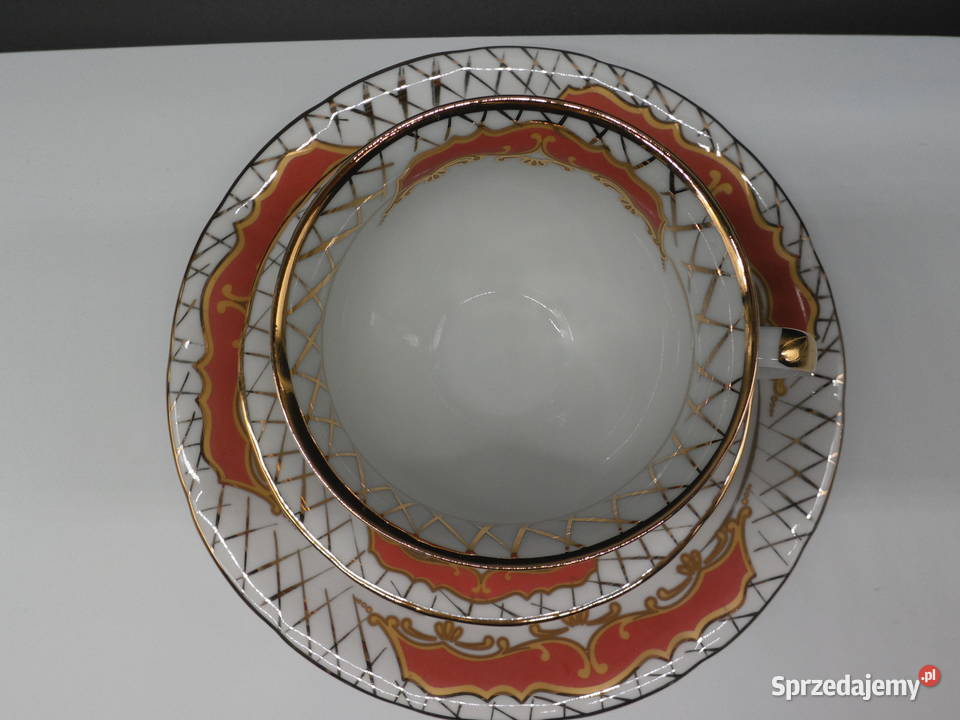 Porcelana CHODZIEŻ Trio Śniadaniowe Koral Złoto wielkopolskie Raszków