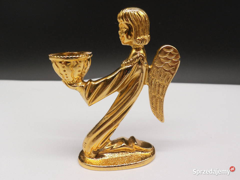 Świecznik ANIOŁEK Pozłacany 18K Złotem Retro wielkopolskie Raszków