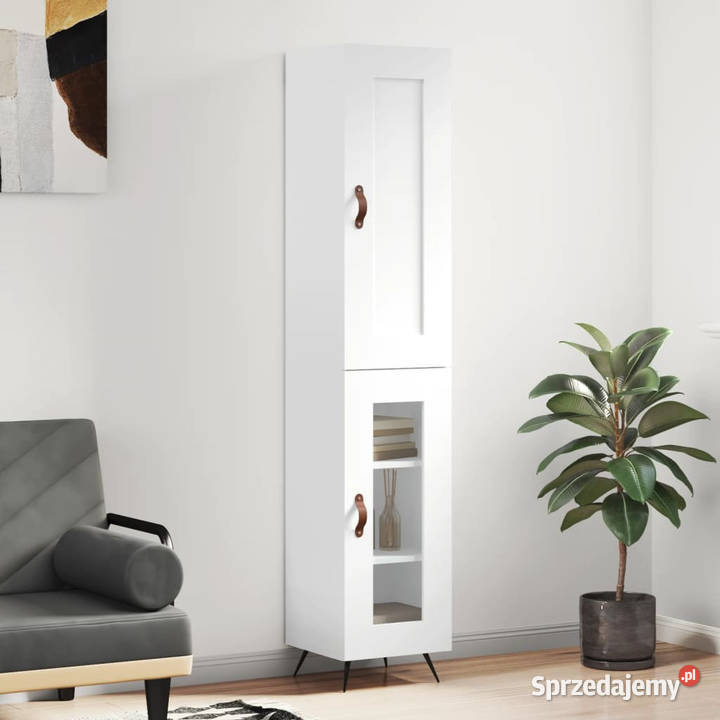 Wysoka szafka biała 345x34x180 materiał