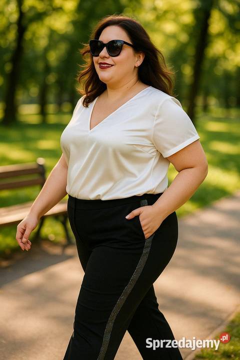 Spodnie damskie MW PLUS SIZE lampas eleganckie czarny Wieluń