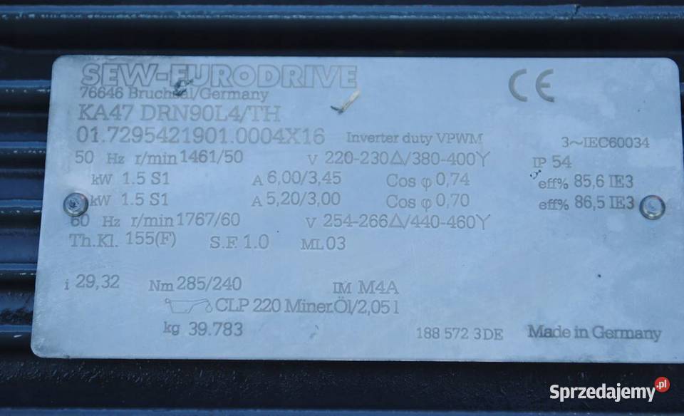 Motoreduktor kątowy 15kw 50obrmin firmy SEW Kargowa