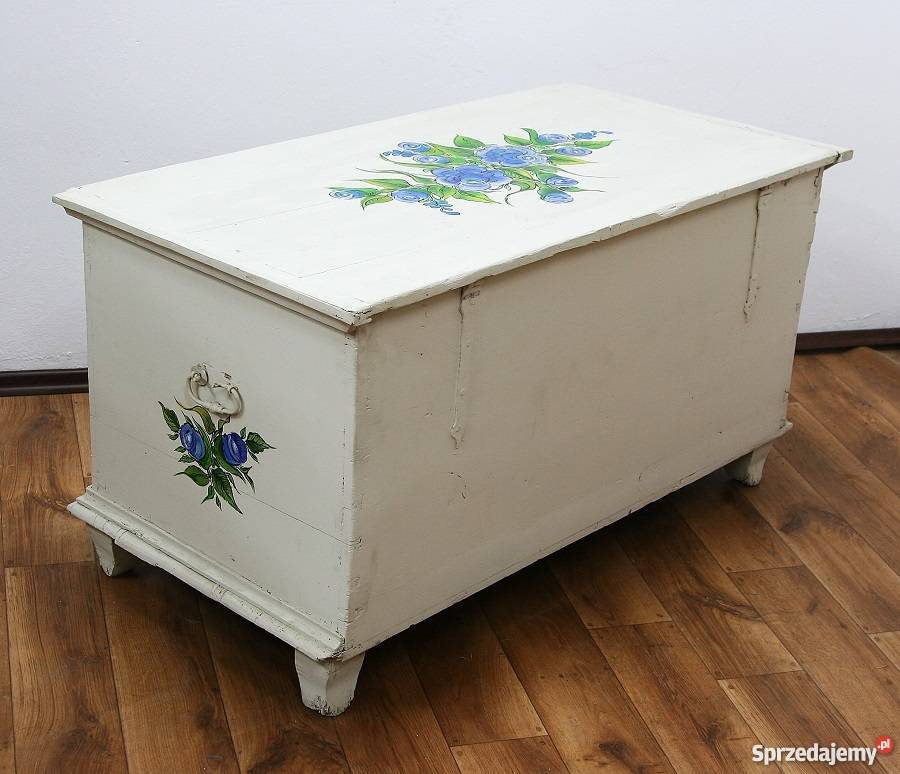 Piękny Kufer Ludowy Ręcznie Malowany Antyk Marki
