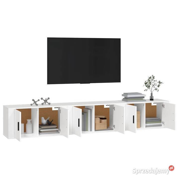 Wiszące szafki telewizyjne 3 białe 80x345x40 mazowieckie