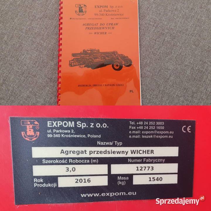 Agregat uprawowy Expom Krośniewice Wicher 3m Lubawa