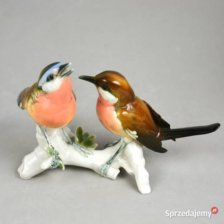 Para ptaszków na gałązce sygnowana Karl Ens mazowieckie
