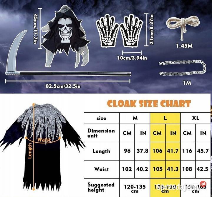 Kostium Halloween dzieci Żniwiarz XL 150165 Jadowniki