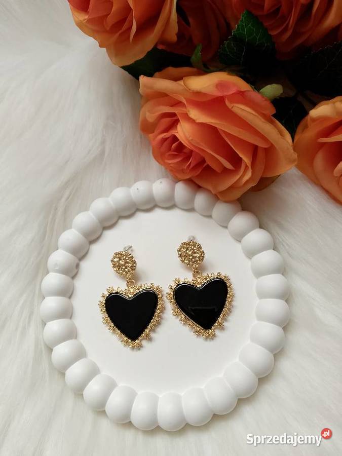 Czarne kolczyki serduszka Glamour Style Biżuteria Olkusz