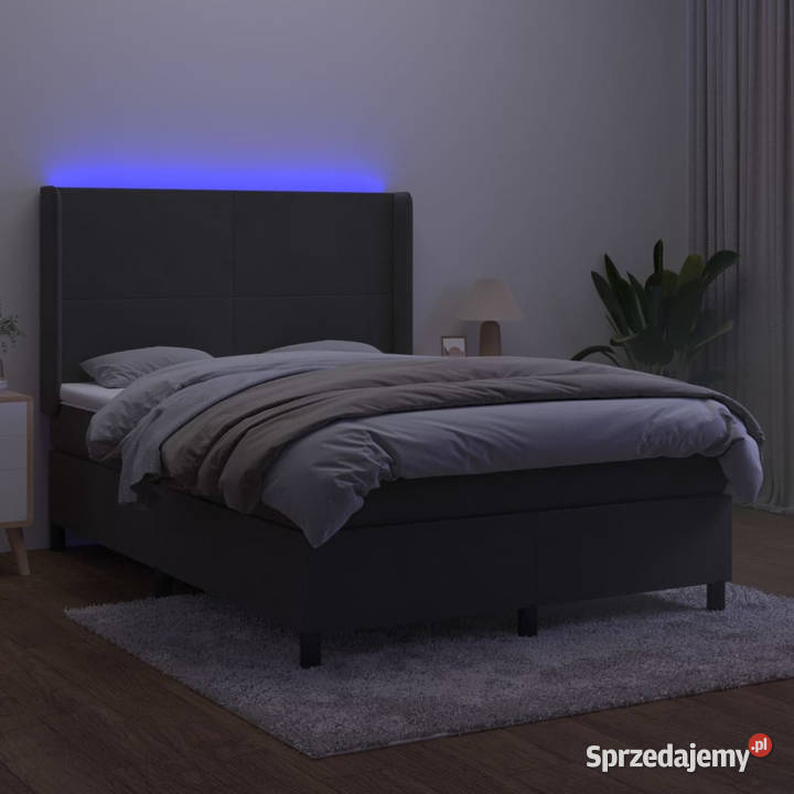Łóżko kontynentalne z materacem i LED szary 147cm Warszawa
