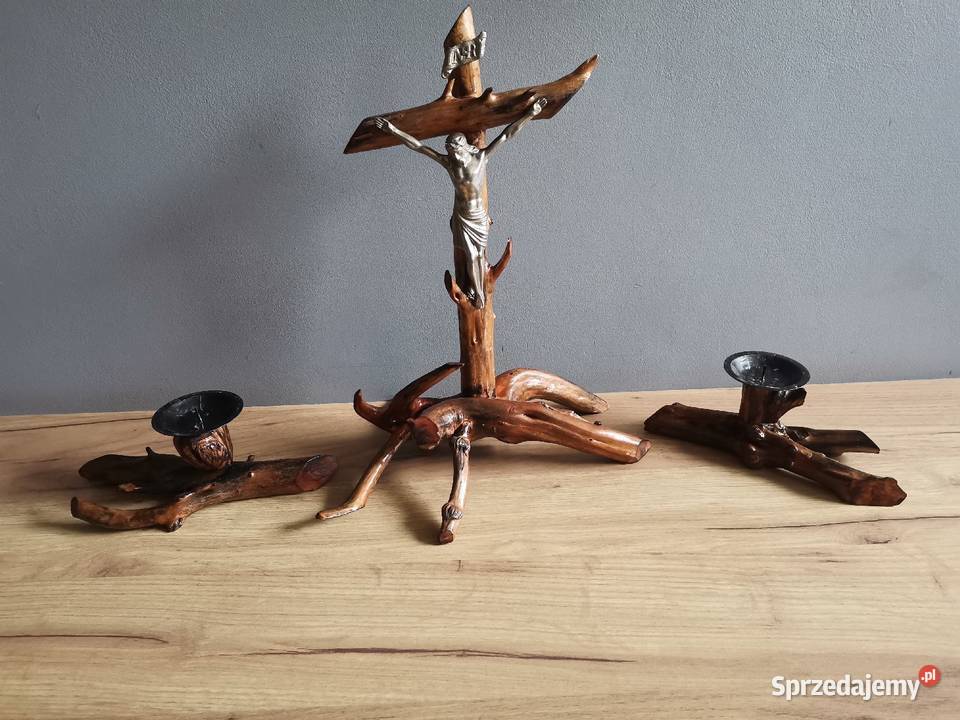 Stary drewniany Krzyż Krucyfiks Pasyjka 2 śląskie Katowice