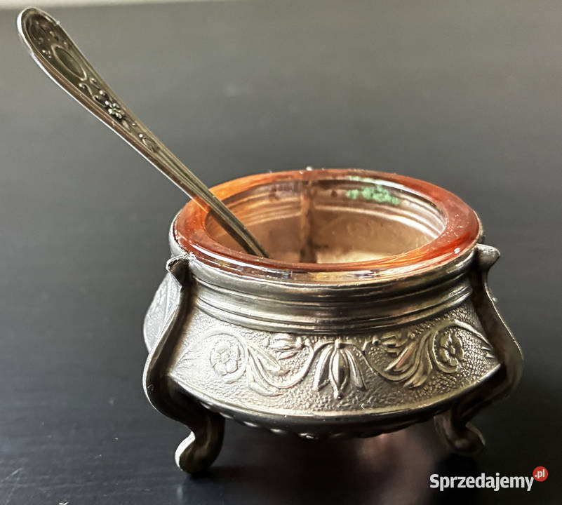 Platerowana solniczka z łyżeczką Rosja łódzkie Łódź