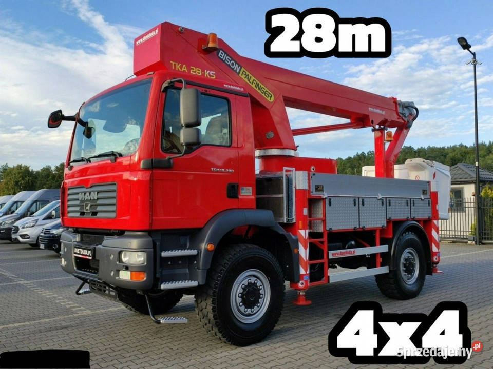 MAN TGM 18280 4x4 Zwyżka Bison Palfinger TKA 28 elektryczne lusterka Widełki sprzedam