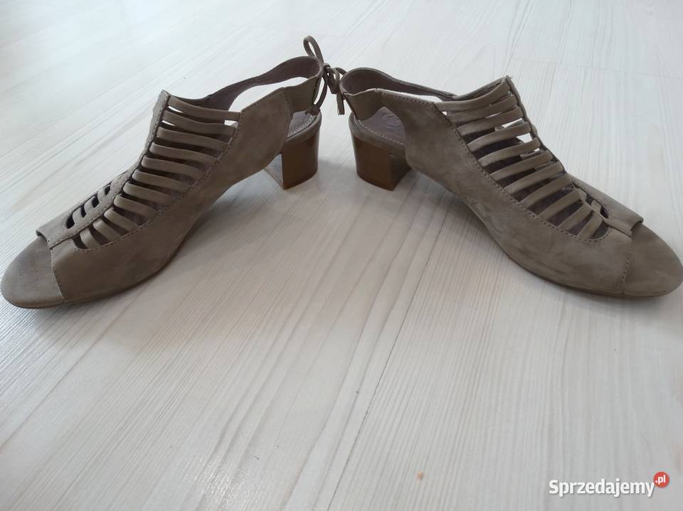 Buty Sandały Skórzane Skóra Naturalna Beżowe Łomża