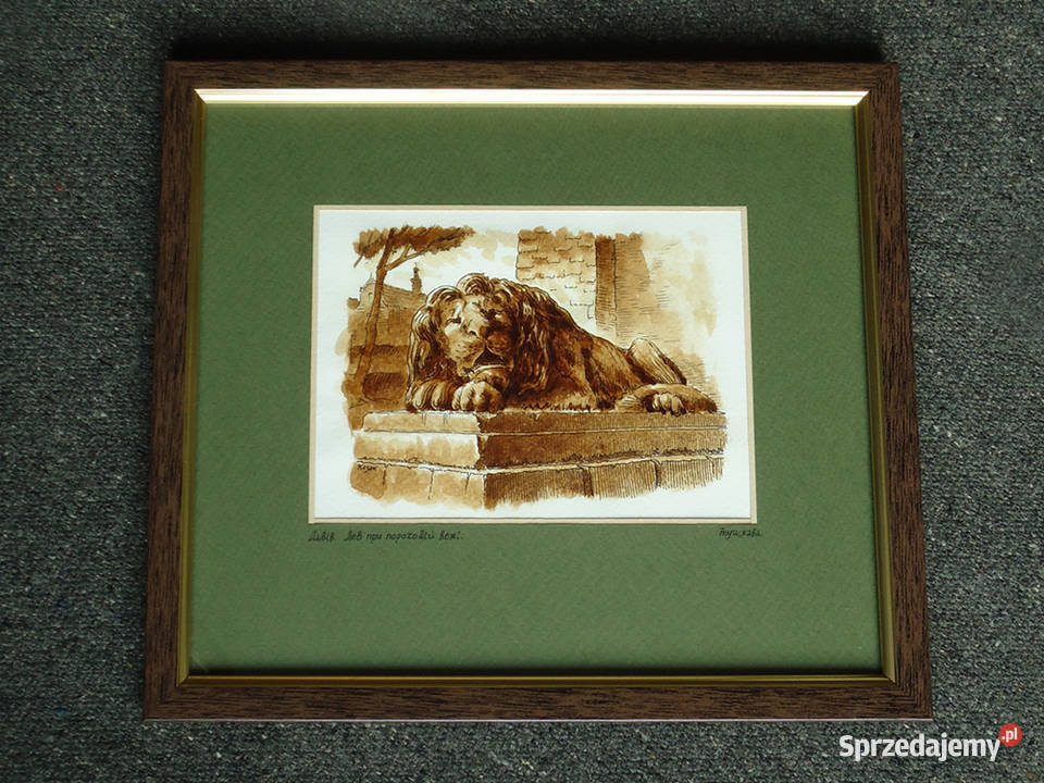 Grafika Lwów Lew przed Basztą Prochową Malarstwo sprzedam