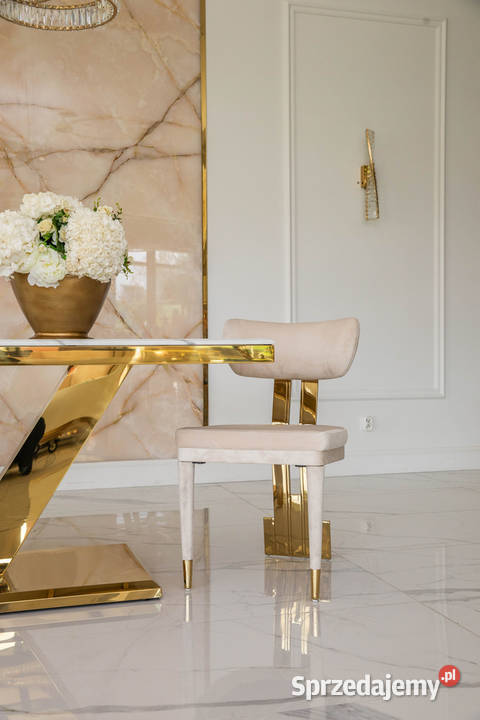 Krzesło Designerskie EMPIRE Beżowe Welurowe Warszawa