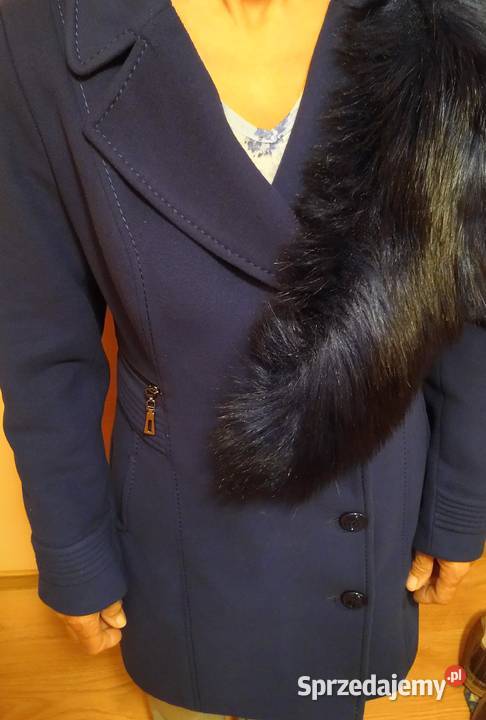 Płaszcz damski zawartość wełny niebieski