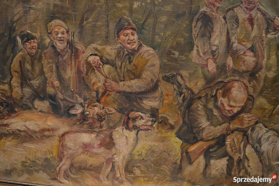 J FAŁAT MYŚLIWI PODCZAS POLOWANIA DUŻY OBRAZ sprzedam
