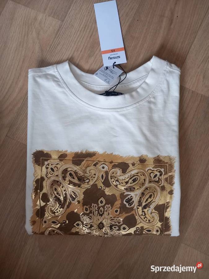 kremowy tshirt z nadrukiem Sinsay małopolskie