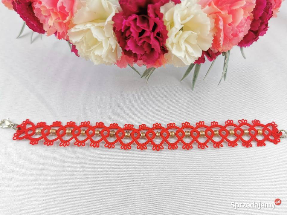 Bransoletka frywolitkowa Wiśniowa