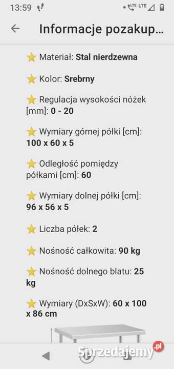 Stół roboczy Stal nierdzewna Wejherowo