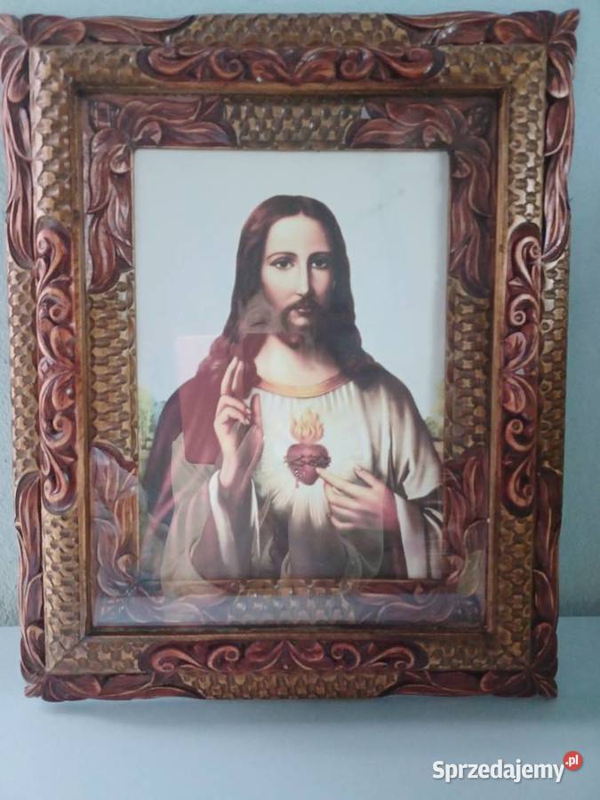 Piękna stara rama ręcznie rzeźbiona z Jezusem Łódź