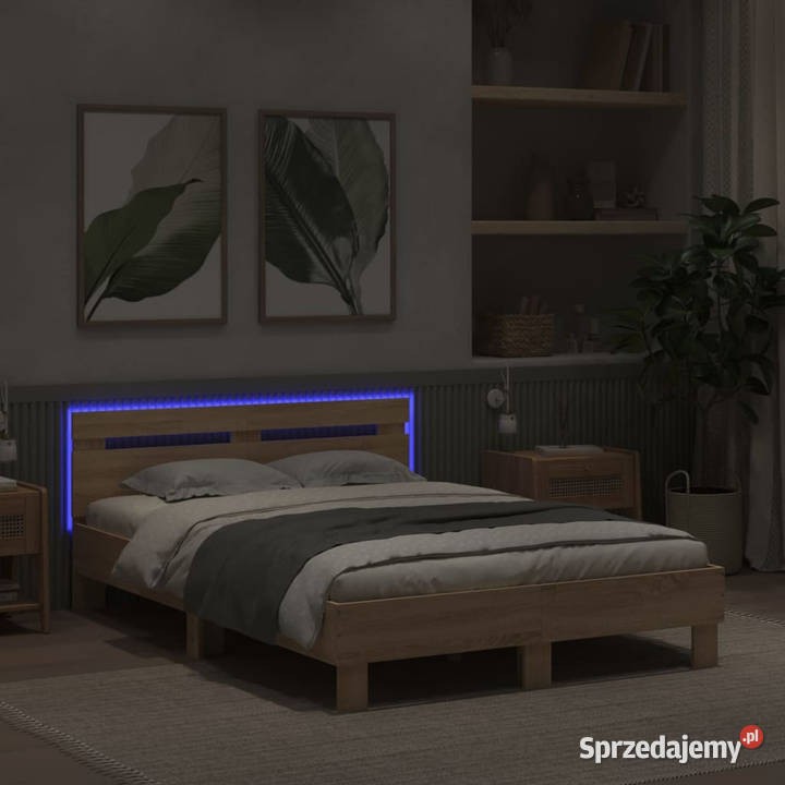 Rama łóżka z wezgłowiem i LED dąb sonoma 135x190 Warszawa