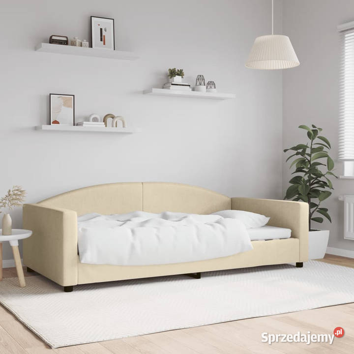 Sofa z funkcją spania kremowa obita tkaniną 110cm Warszawa