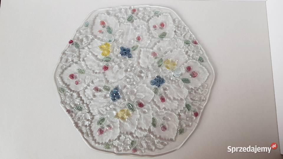 Patera Poziomki Strawberry na nóżkach kolorowe Porcelana i szkło