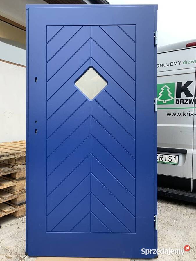 DRZWI ZEWNĘTRZNE GR 75MM DREWNIANE dąb ral 5010 Grzybno