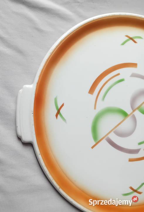 Fajansowa patera tortownica art deco Spritzdekor Koźminek