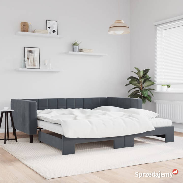 Sofa rozsuwana z materacami ciemnoszara aksamit 223cm Warszawa