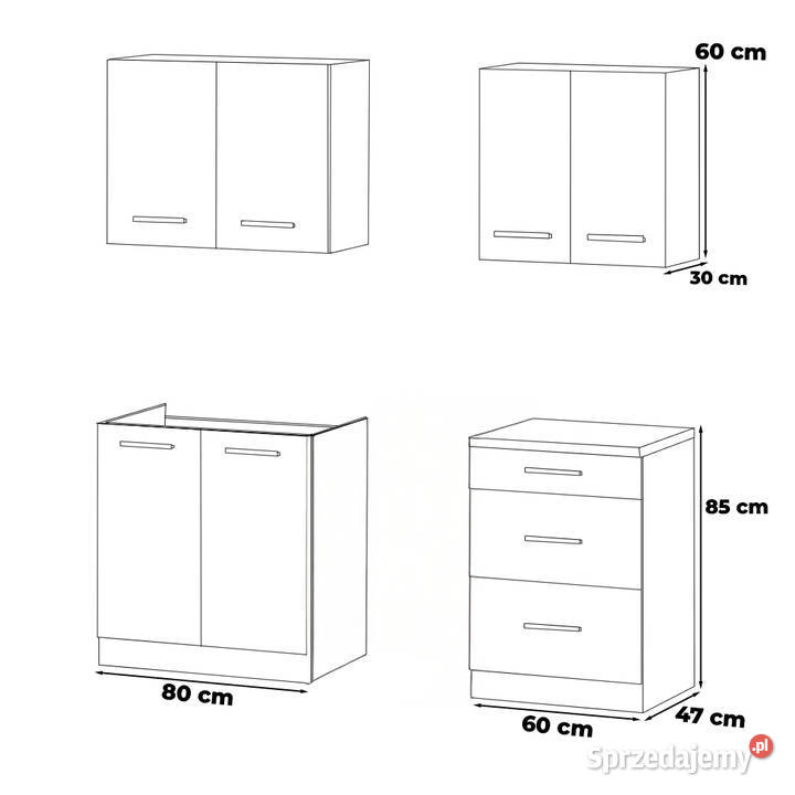 Meble Kuchenne Biało Szare Mat Nowoczesne Zestaw 47cm sprzedam