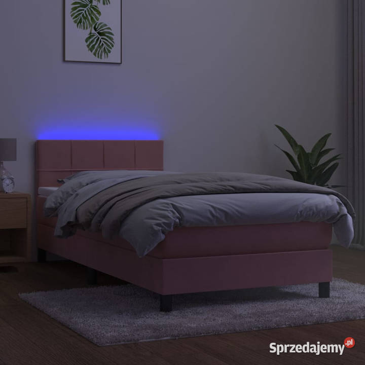 Łóżko kontynentalne z materacem i LED różowy 90cm