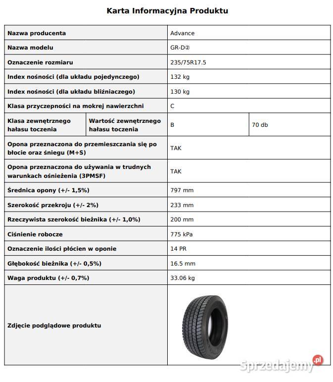 ADVANCE GRD2 23575 R175 Opony napędowe 4 sztuki Zarębki