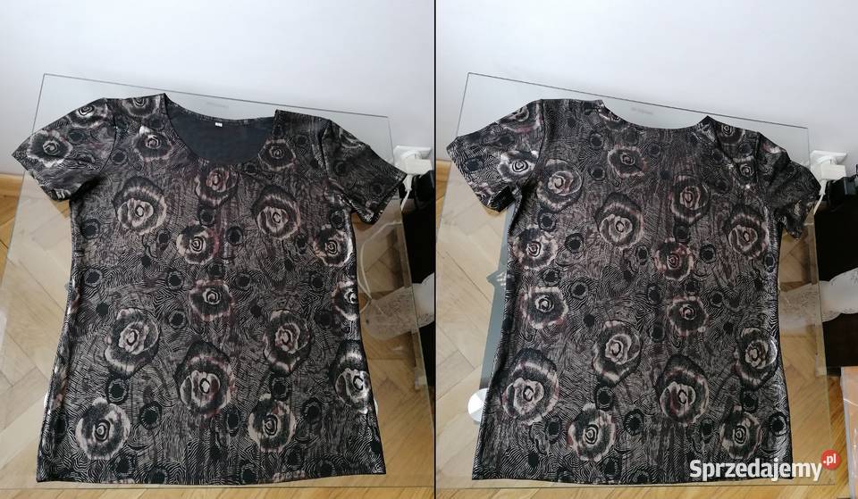 BRĄZOWO ZŁOTA BŁYSZCZĄCA BLUZKA MOTYW KWIATOWY łódzkie Łódź sprzedam