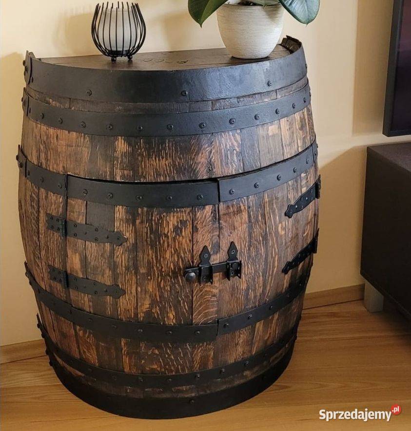 Dębowy Barek na Alkohol z Okrągłym Grawerowanym pomorskie Gdańsk sprzedam