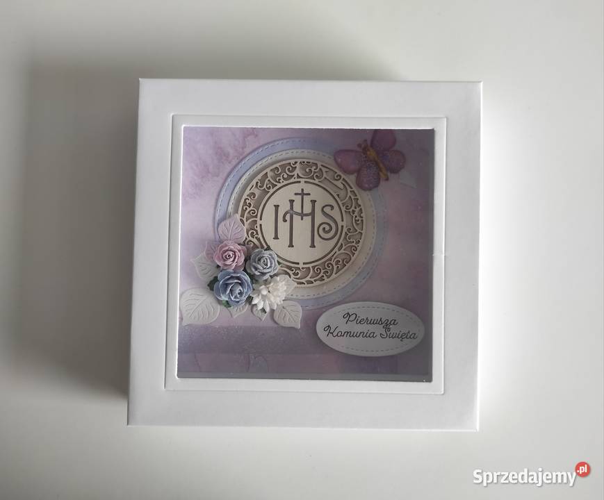Kartka w pudełku ręcznie robiona na Komunię