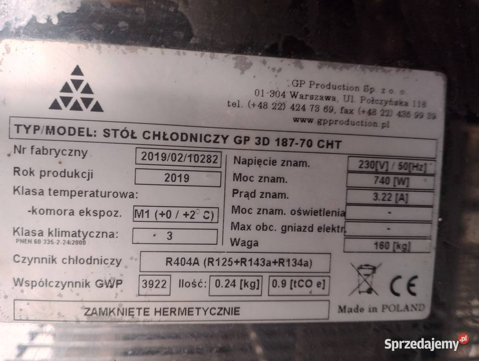 STÓŁ CHŁODNICZY 3 DRZWIOWY DO ZABUDOWY AGR Wrocław