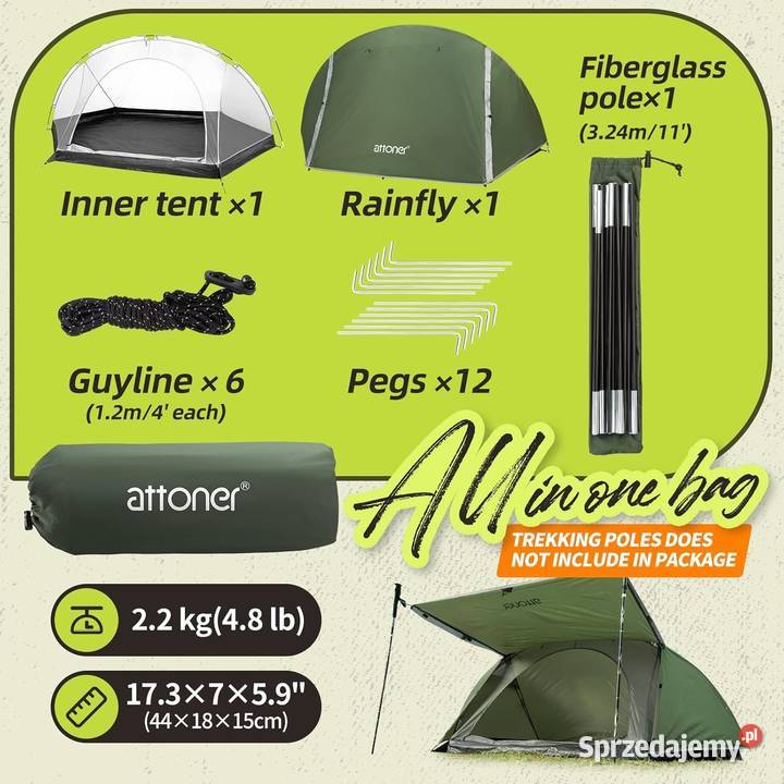 ATTONER Namiot kempingowy 2 osób małopolskie