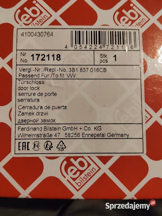 Zamek Drzwi Przednie Prawe strony pasażera Febi Zamki, wkładki i kluczyki podkarpackie Jarosław